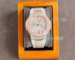 Replica Patek Philippe Nautilus Iced Out 2-Tone Rose Gold Case Watch White Dial